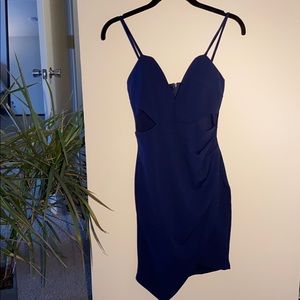 Asymmetrical navy mini dress